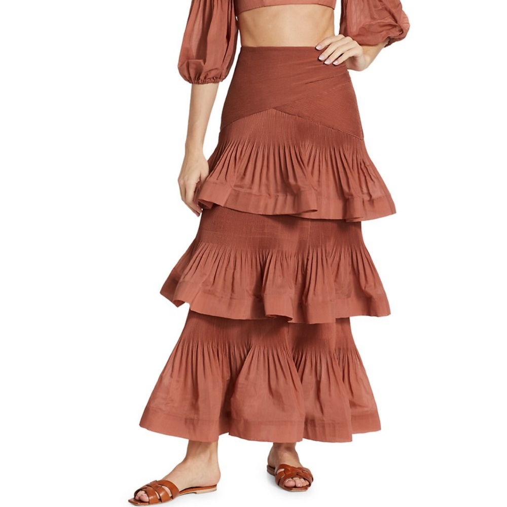Zimmermann Tiered Pleated Maxi Skirt in Aragon